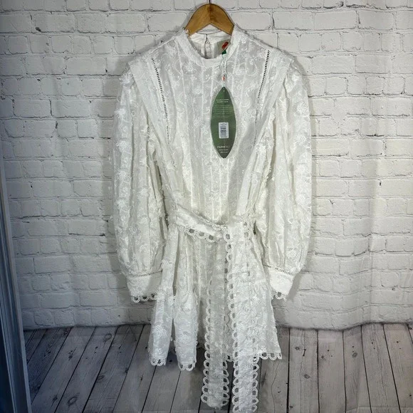 Farm Rio Off-White 3D Flower Pleated Mini Dress 312366 NWT Small - Picture 6 of 11